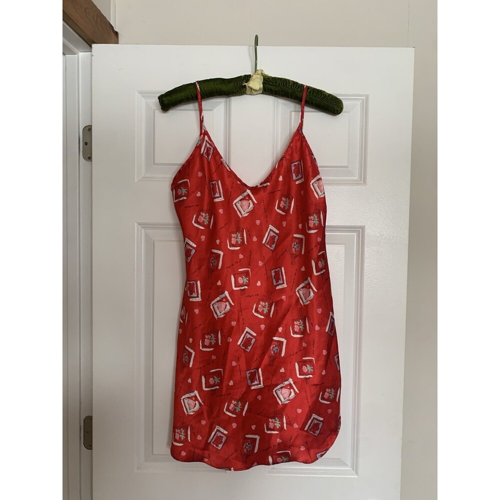 90S Honors Slip Valentines Nightgown Red Letters, Floral Print Size L